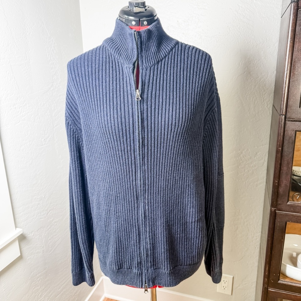 American Eagle Outfitters Ribbed Full Zip Mock Neck Sweater Navy Size Small